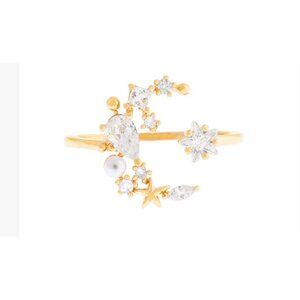 NEW Columbus Fashion CZ Moon Stars Adjustable Ring Women 6.5